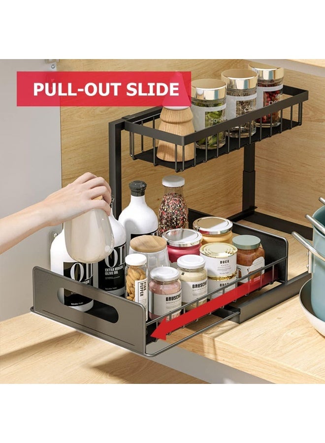 ECVV 2 Tier Kitchen Storage Shelves, Under Sink Organizers and Storage, Pull Out Drawers Sliding Shelf Bathroom Countertop Organizer Rack L-Shaped White  - Image 5