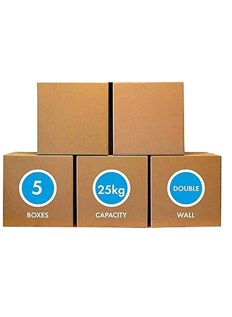 ECVV 5 Pack Carton Box, Cardboard, For Moving Shipping And Packing Double Wall 100% Recyclable Corrugated Cardboard Moving Boxes 45x45x45Cm 5 Lines 45X45X45 CM - Image 1