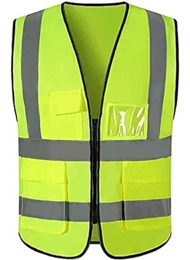 ECVV Reflective Safety Vest Bright Neon Color with 2 Inch Reflective Strips and Pocket -Zipper Front Medium Free Size Green  - Image 1