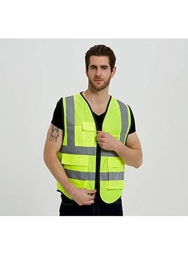 ECVV Reflective Safety Vest Bright Neon Color with 2 Inch Reflective Strips and Pocket -Zipper Front Medium Free Size Green  - Image 4