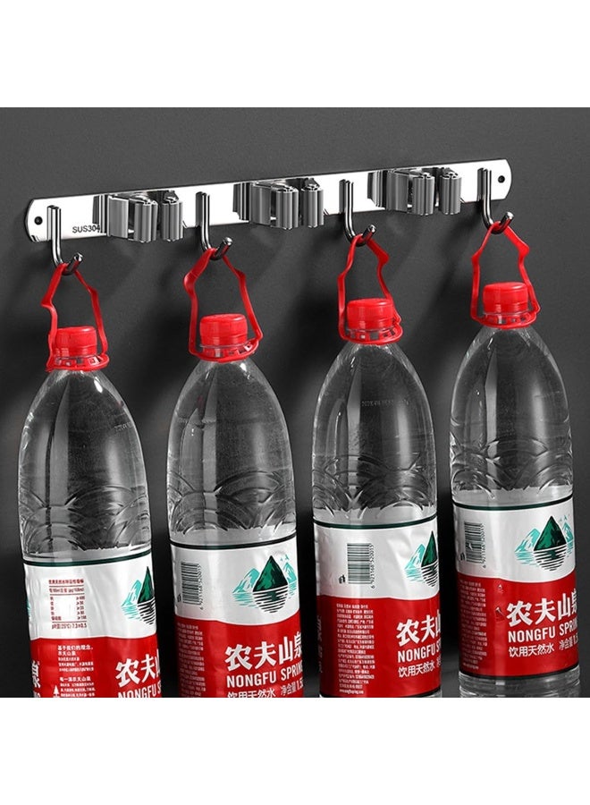 إي سي في في Mop Broom Holder, Wall Mount Stainless Steel Hanger, Self-Adhesive Tool Organizer, 3 Racks 4 Hooks Heavy Duty Rack No Drill for Home, Garage, Kitchen, Garden, Bathroom Storage-Silver Silver  - Image 5