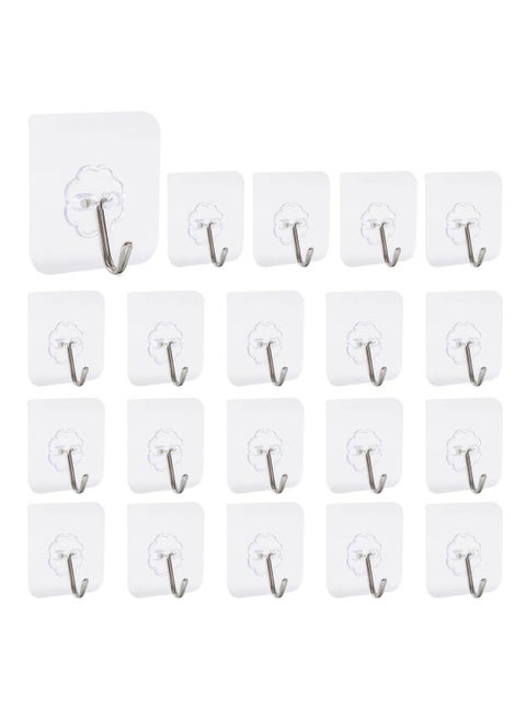 20Pcs Adhesive Hooks, Heavy-Duty Transparent Wall Hooks - 8kg Max, Modern Style, Perfect for Home Decor & Multi-Surface Application
