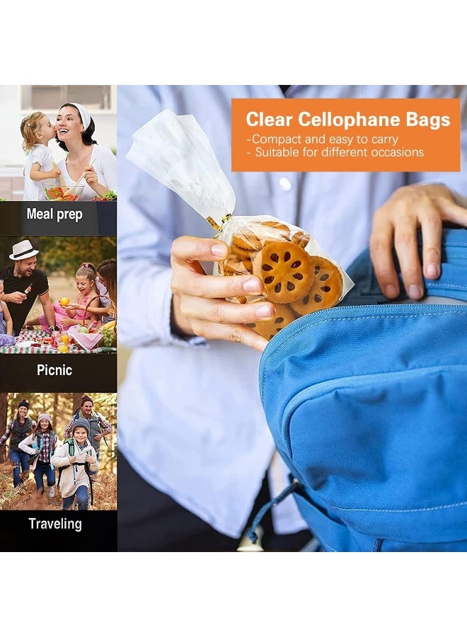 ECVV 100pcs Clear Cellophane Treat Bags with Twist Ties Self Adhesive Cookie Bags Packing Supplies for Party Favor, Candy, Cookie, Popcorn, Dessert, Bakery Clear  - Image 2