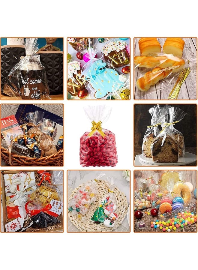 ECVV 100pcs Clear Cellophane Treat Bags with Twist Ties Self Adhesive Cookie Bags Packing Supplies for Party Favor, Candy, Cookie, Popcorn, Dessert, Bakery Clear  - Image 4
