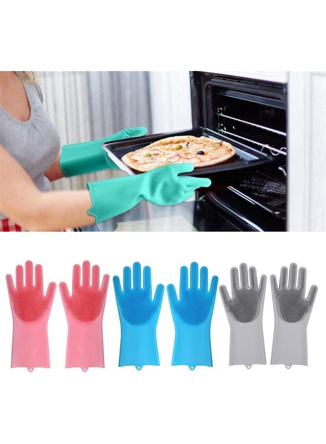 ECVV Magic Dishwashing Gloves Reusable Silicone Gloves with Scrubber Brush Suit for Kitchen, Pet Grooming, Bathroom, Washing Car Cleaning FDA Certified & Heat Resistant Hand Scrub |1 Pair-Random Color|  - Image 4