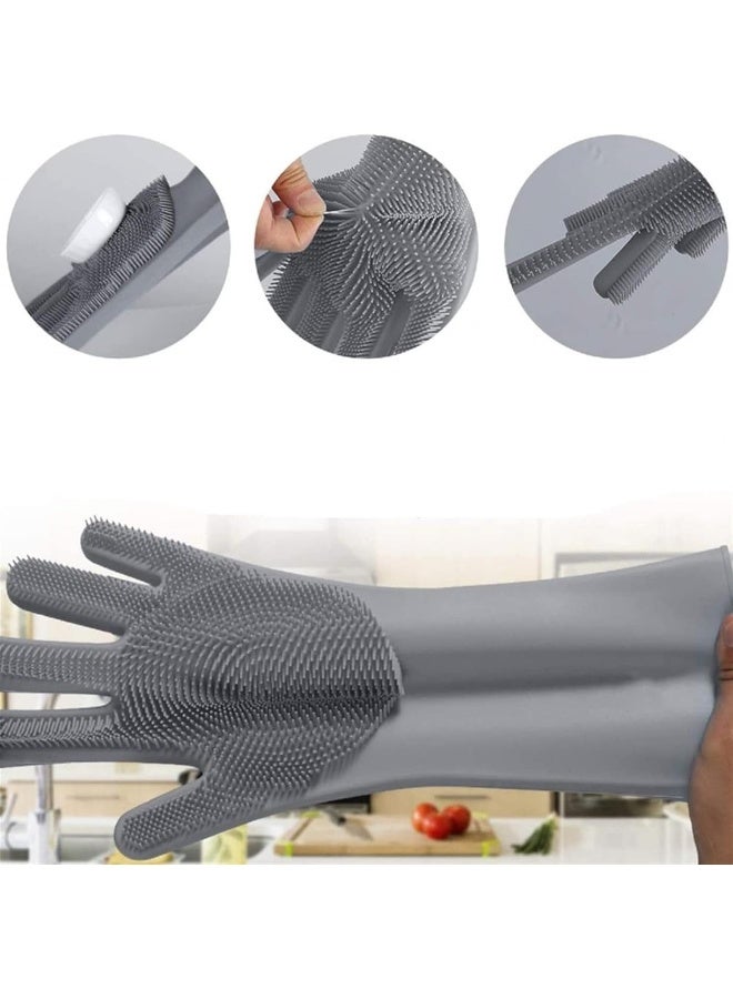 ECVV Magic Dishwashing Gloves Reusable Silicone Gloves with Scrubber Brush Suit for Kitchen, Pet Grooming, Bathroom, Washing Car Cleaning FDA Certified & Heat Resistant Hand Scrub |1 Pair-Random Color|  - Image 3