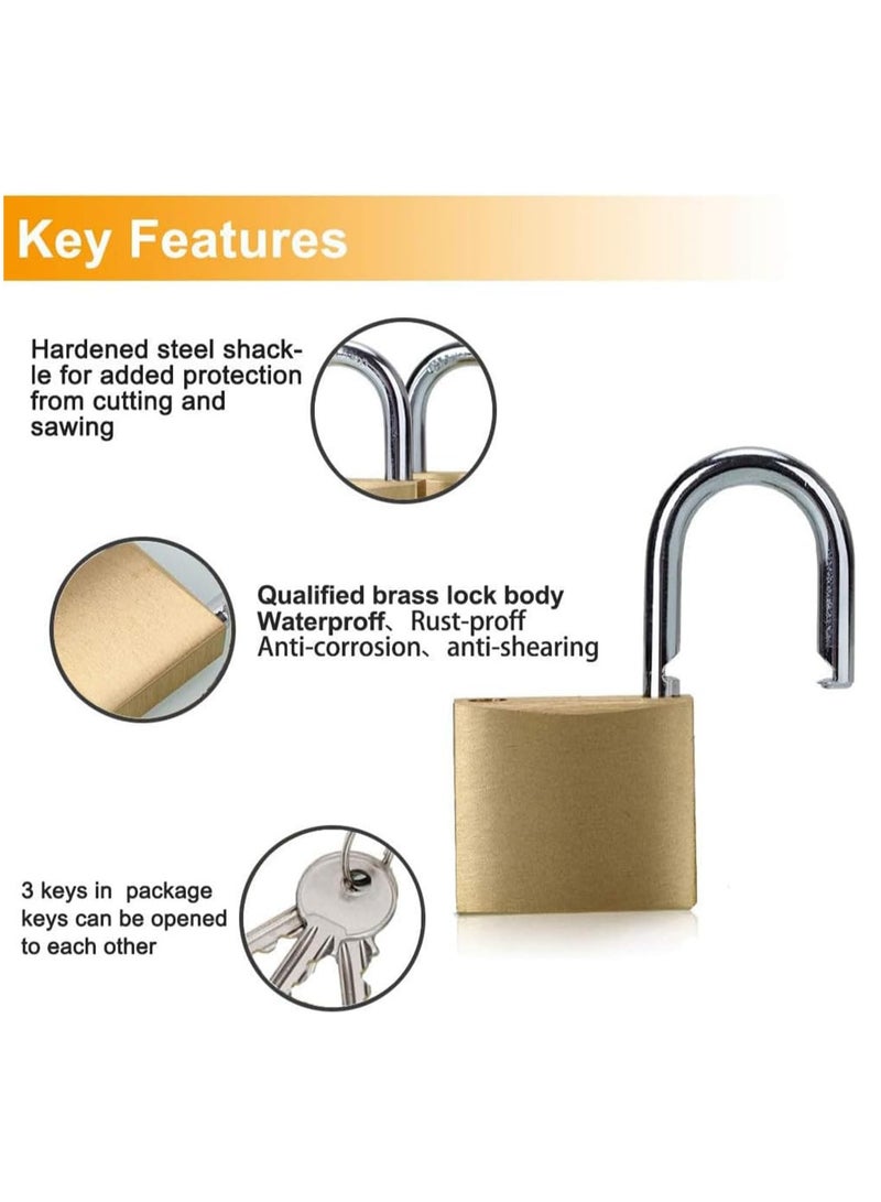إي سي في في ECVV 1 Pack Padlock Waterproof Solid Brass Lock 75MM - Padlock with Keys for Sheds | Storage Unit | School | Gym Locker  | Toolbox | Hasp Storage | - GOLD | Fence  - Image 2