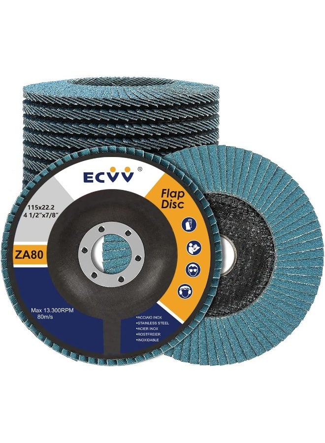 ECVV 10 Pack Flap Disc 115mm (4.5”) Flapper Wheel Fine Processing Grinding Wheels Flap Disc for Angle Grinder Wood & Metal Sanding (80 Grit) - pack of 10 Blue - Image 1
