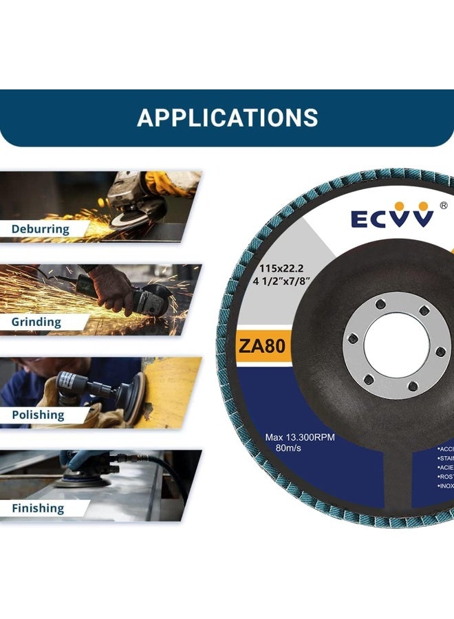 ECVV 10 Pack Flap Disc 115mm (4.5”) Flapper Wheel Fine Processing Grinding Wheels Flap Disc for Angle Grinder Wood & Metal Sanding (80 Grit) - pack of 10 Blue - Image 4
