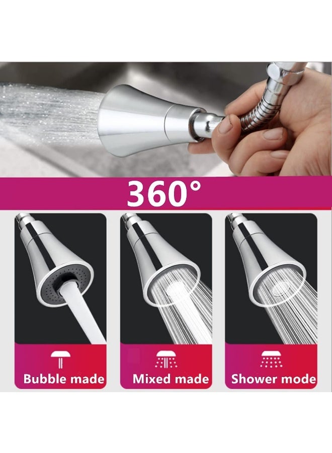 ECVV 360-degree Rotating Faucet Aerator, 3 Modes Extended Kitchen Faucet Sprayer, Aerator, Splash Filter, Movable Water Saving Tap Faucet Extender Kitchen/Bathroom Silver - Image 5