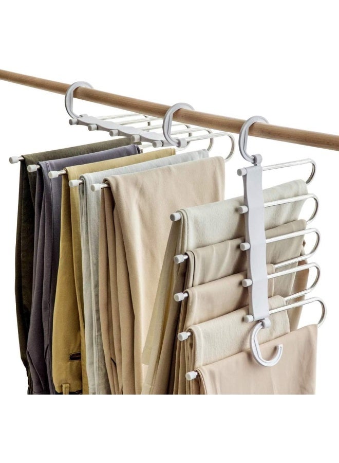 إي سي في في 5 in 1 Foldable Hangers, 5 In 1 Stainless Steel MultiLayer Multifunction Magic Pants Rack, 5in1 Pants Hangers, Magic Pants Hangers, Pants Hangers Space Saving Silver - Image 1