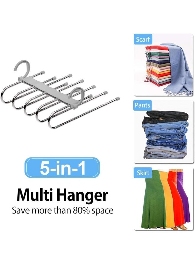 إي سي في في 5 in 1 Foldable Hangers, 5 In 1 Stainless Steel MultiLayer Multifunction Magic Pants Rack, 5in1 Pants Hangers, Magic Pants Hangers, Pants Hangers Space Saving Silver - Image 4