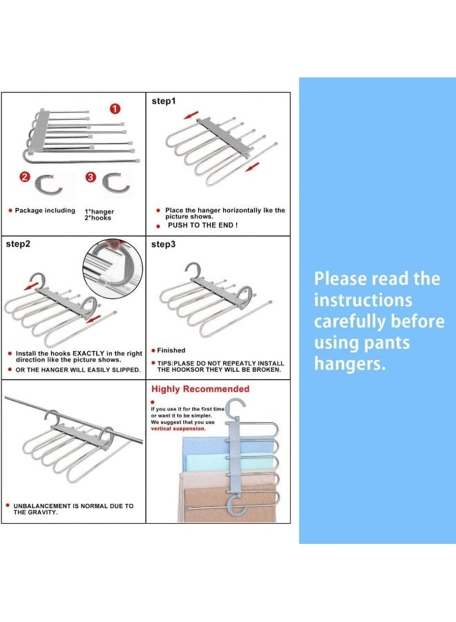 إي سي في في 5 in 1 Foldable Hangers, 5 In 1 Stainless Steel MultiLayer Multifunction Magic Pants Rack, 5in1 Pants Hangers, Magic Pants Hangers, Pants Hangers Space Saving Silver - Image 5