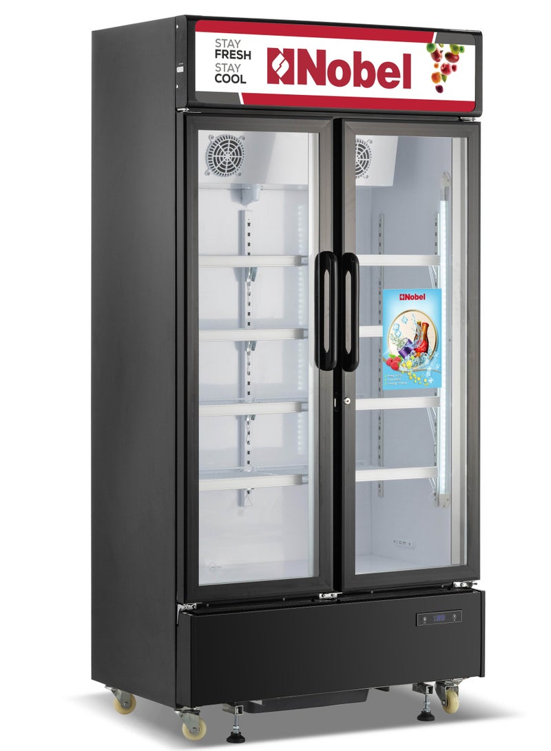 نوبل ثلاجة تجارية مزدوجة الباب NoFrost سعة 1000 لتر مع شاشة LED رقمية، غاز تبريد R290، ترموستات إلكتروني، أبواب زجاجية، وقفل آمن - حل تبريد عالي السعة للمطاعم، والسوبرماركت، والاستخدام التجاري - Image 2