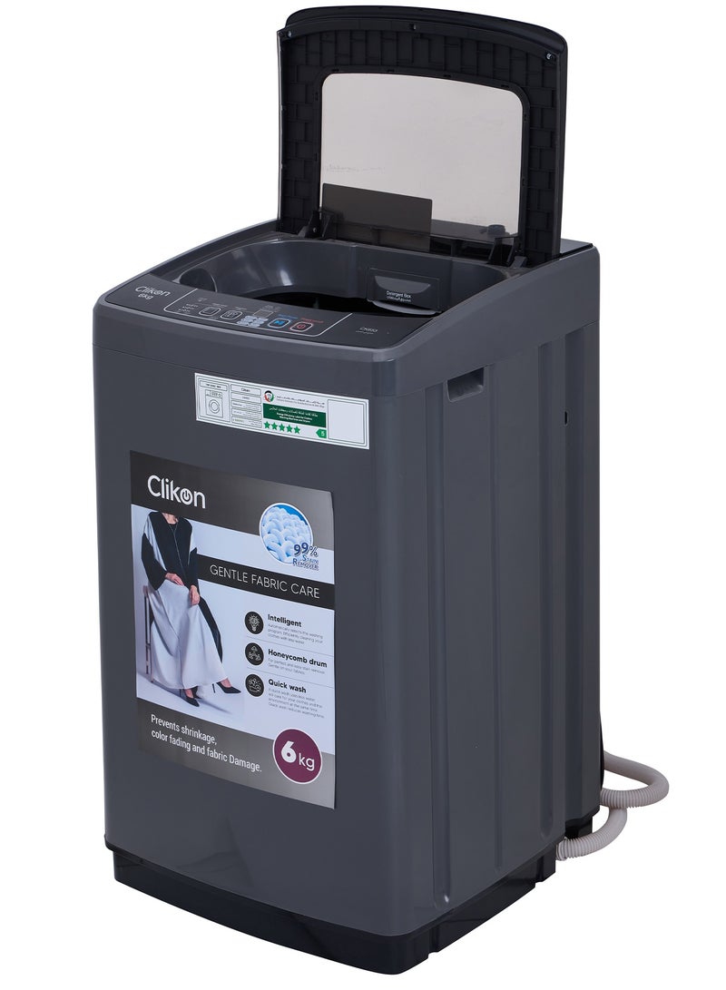 Clikon - 6Kg Fully Automatic Washing Machine With ABS Control Panel, Multi wash programs, Top Load Mechanism 6 kg 340 W CK653 Grey - Image 1