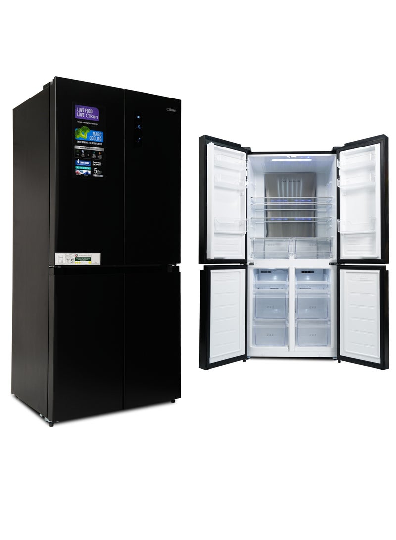 كليكون 492 Gross Ltr Premium French Four Door Refrigerator with Energy Saving, Powerful Compressor Cooling, Open Door Alarm, Smart Modes & Easy-Clean Interior 492 L 120 W CK6044 Black  - Image 1
