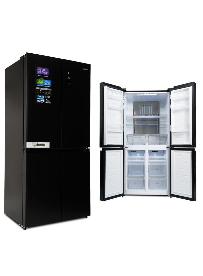 كليكون 492 Gross Ltr Premium French Four Door Refrigerator with Energy Saving, Powerful Compressor Cooling, Open Door Alarm, Smart Modes & Easy-Clean Interior 492 L 120 W CK6044 Black  - Image 4