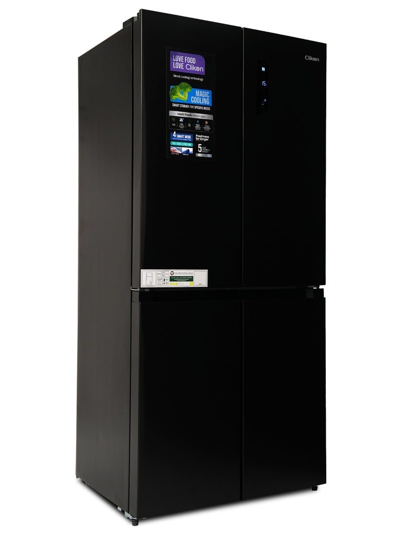 كليكون 492 Gross Ltr Premium French Four Door Refrigerator with Energy Saving, Powerful Compressor Cooling, Open Door Alarm, Smart Modes & Easy-Clean Interior 492 L 120 W CK6044 Black  - Image 2
