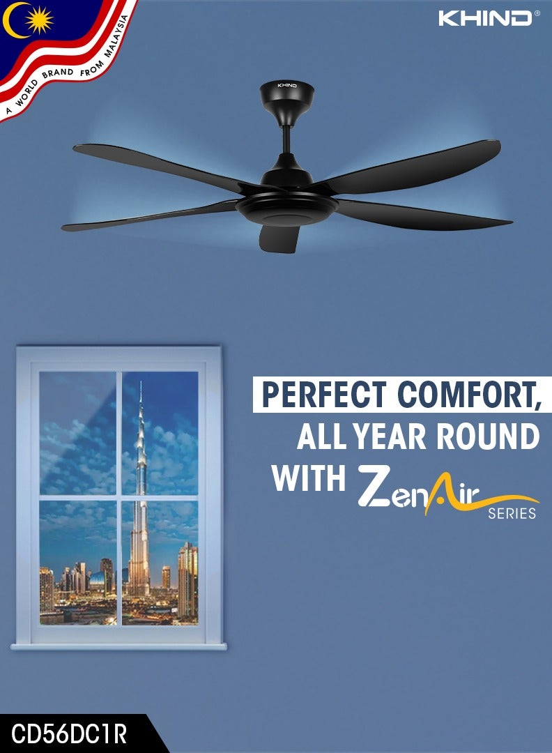 Zen Air Ceiling Fan 56 Inch Ceiling Fan with Remote Control, Quiet BLDC Motor, Modern 5 ABS Blades, 6 Forward & Reverse Speed Settings, High Airflow, 38W Power 38 W CF56DC1R Black - pnsku/N70155472V/45/_/1740138537/cbfb0b5b-9895-48f1-a1e2-9a9e9c1f58dd