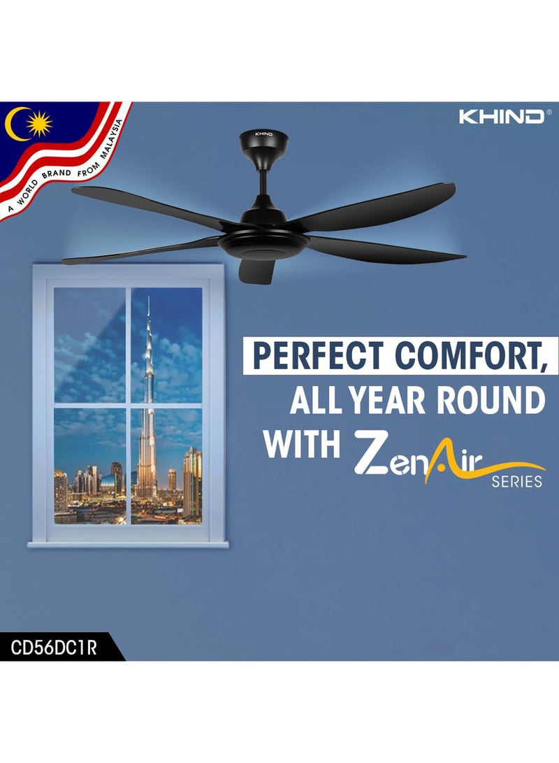 KHIND Zen Air Ceiling Fan 56 Inch Ceiling Fan with Remote Control, Quiet BLDC Motor, Modern 5 ABS Blades, 6 Forward & Reverse Speed Settings, High Airflow, 38W Power 38 W CF56DC1R Black  - Image 3