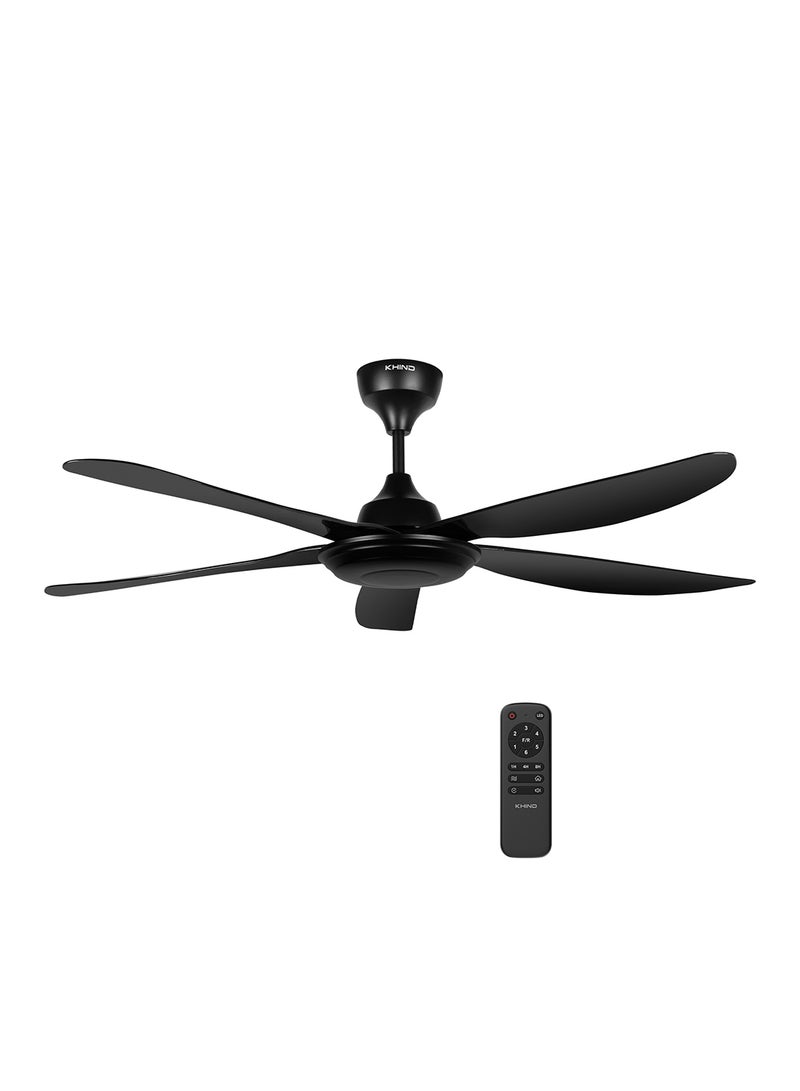 KHIND Zen Air Ceiling Fan 56 Inch Ceiling Fan with Remote Control, Quiet BLDC Motor, Modern 5 ABS Blades, 6 Forward & Reverse Speed Settings, High Airflow, 38W Power 38 W CF56DC1R Black  - Image 1
