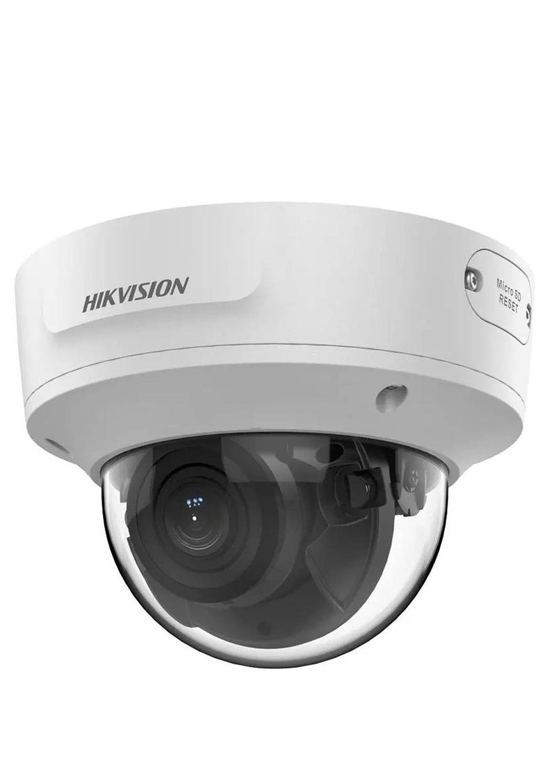 HIKVISION 4MP AcuSense Motorized Varifocal Dome Network Camera, 2.8 to 12mm Motorized Varifocal Lens, Up to 40m IR Range, H.265+, 120 dB true WDR, RJ45 ETH, IP67 / IK10, White | DS-2CD2743G2-IZS  - Image 1