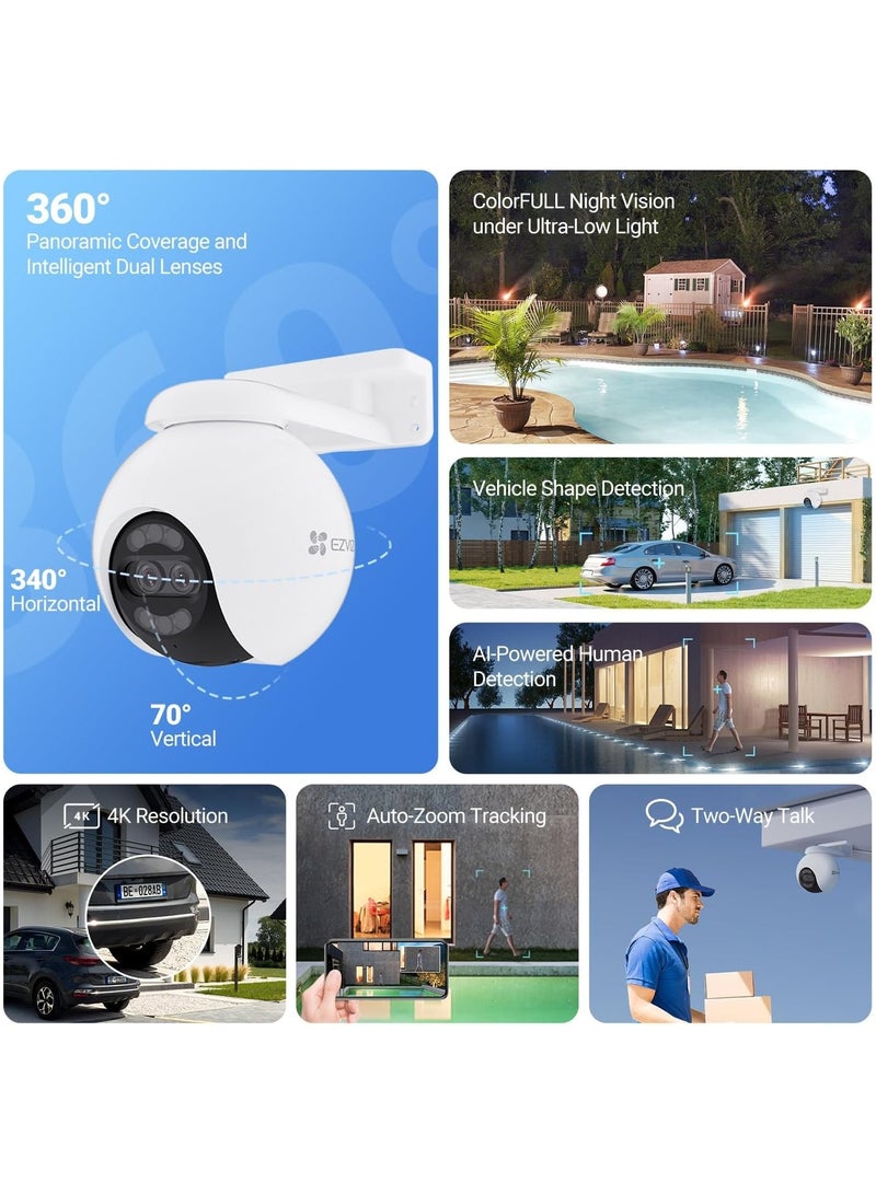 EZVIZ - H80x Dual 4K Pan & Tilt Wi-Fi Camera, AI-Powered Human/Vehicle Shape Detection, ColorFULL Night Vision, 360° Panoramic View, Auto Tracking, Two-Way Talk, Smart Detection, IP65 Weatherproof, Supports Up to 512GB MicroSD & Cloud Storage, H.265 Compression, 30m Night Vision, 340° Pan & 70° Tilt, Dual Lenses, Auto Patrol, Pre-Set Location Return - Image 1