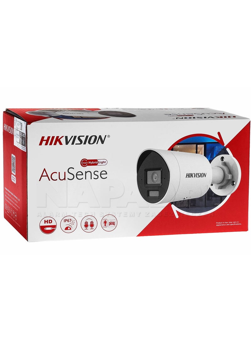 HIKVISION - DS-2CD2083G2-LI2U 8MP AcuSense Smart Hybrid Light Bullet Camera, 1/2.8" CMOS, 120dB WDR, IR & White Light, Built-in Dual Microphone, 40m Illumination, H.265+/H.264+, Motion Detection, Perimeter Protection, IP67, PoE, MicroSD Slot (Up to 512GB) - Image 1