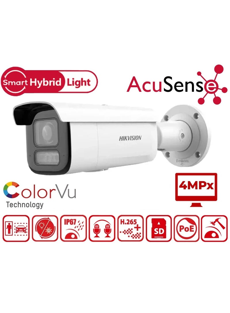 HIKVISION DS-2CD2643G2-LIZS2U 4MP AcuSense Smart Hybrid Light Motorized Varifocal Bullet Network Camera, 1/3" CMOS, 2.8-12mm Lens, 120dB WDR, 60m IR/White Light, 850nm IR, Dual-Microphone, H.265+, IP67, IK10, MicroSD Slot (up to 512GB), PoE, Audio, Motion Detection, Perimeter Protection  - Image 1