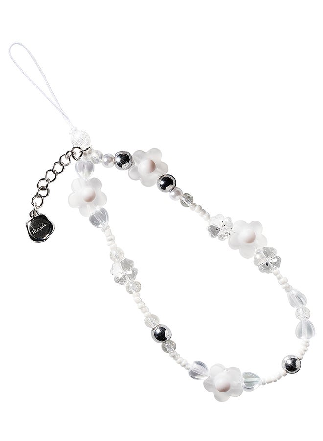 Ringke Beaded Strap Compatible for Cell Phone Case, Cute Aesthetic Stone Beads Charm Keychain Wrist Hand Bracelet Strap for Phone Cover Decoration Accessories for Women, Girls - Clear Flower - Image 1