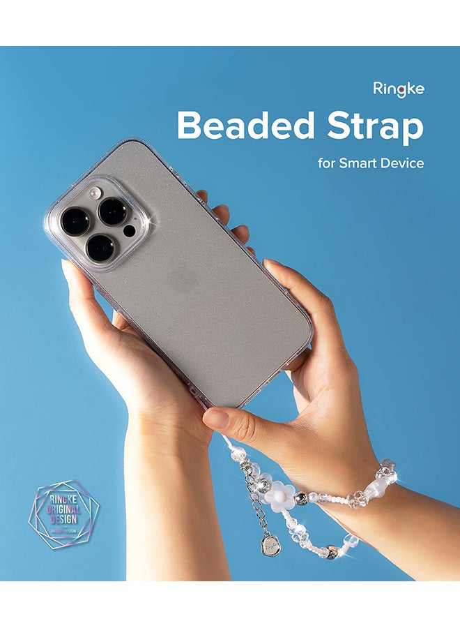 Ringke Beaded Strap Compatible for Cell Phone Case, Cute Aesthetic Stone Beads Charm Keychain Wrist Hand Bracelet Strap for Phone Cover Decoration Accessories for Women, Girls - Clear Flower - Image 2
