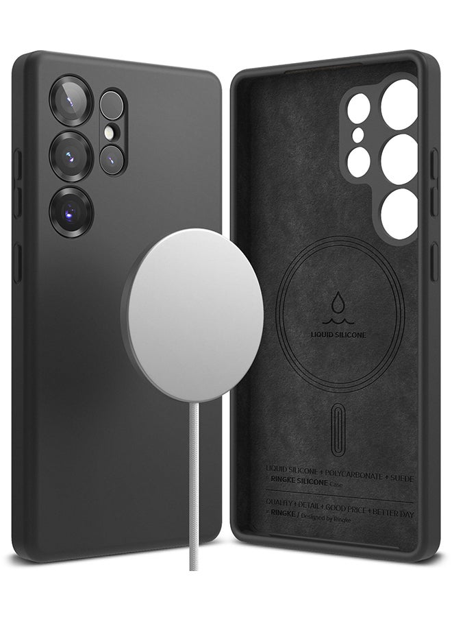 Ringke Silicone Magnetic For Samsung S25 Ultra Case Cover Powerful Magnet Long Lasting Silky Feel Anti-Fingerprint S25 Ultra Back Cover - Black - Image 1