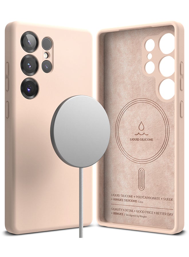 Ringke Silicone Magnetic For Samsung S25 Ultra Case Cover Powerful Magnet Long Lasting Silky Feel Anti-Fingerprint S25 Ultra Back Cover - Pink Sand - Image 1