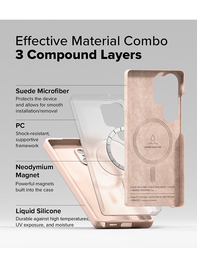 Ringke Silicone Magnetic For Samsung S25 Ultra Case Cover Powerful Magnet Long Lasting Silky Feel Anti-Fingerprint S25 Ultra Back Cover - Pink Sand - Image 3