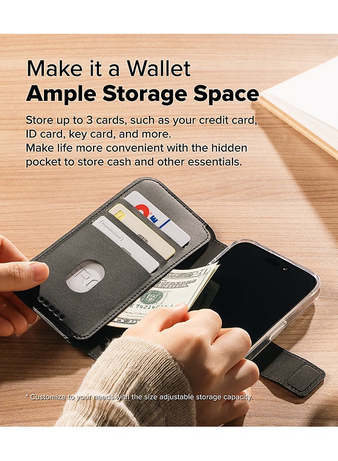 Ringke Folio Wallet Magnetic for iPhone 16/15/14/13 Pro Max And iPhone 16/15/14 Plus Case,Detachable Wallet Premium Leather Phone Cover for Magsafe Case - Black - Image 5