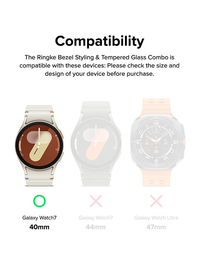 Ringke Bezel Styling And Glass Combo For Samsung Galaxy Watch 7 40mm Case, Anti Scratch Protector Adhesive Frame Ring Cover Accessory Full-Coverage Screen Protector- 40-01 - Clear - Image 2
