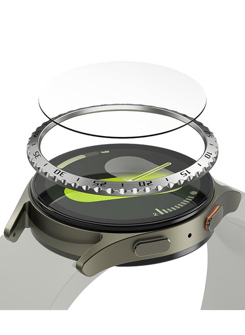 Bezel Styling And Glass Combo For Samsung Galaxy Watch 7 440mm Case, Anti Scratch Protector Adhesive Frame Ring Cover Accessory Full-Coverage Screen Protector- 44-01 - Clear