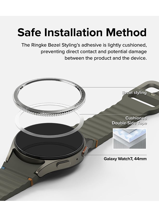 Bezel Styling And Glass Combo For Samsung Galaxy Watch 7 440mm Case, Anti Scratch Protector Adhesive Frame Ring Cover Accessory Full-Coverage Screen Protector- 44-01 - Clear
