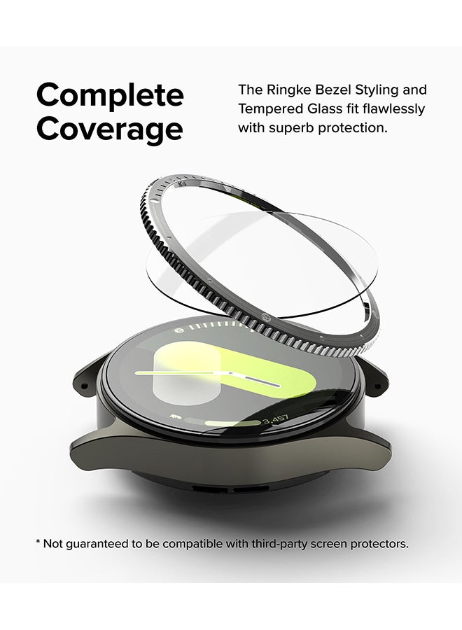 Bezel Styling And Glass Combo For Samsung Galaxy Watch 7 440mm Case, Anti Scratch Protector Adhesive Frame Ring Cover Accessory Full-Coverage Screen Protector- 44-01 - Clear