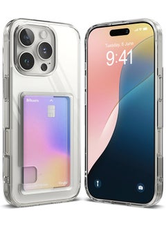Fusion Card For iPhone 16 Pro Max Case Back Cover Transparent Hard Back Soft Flexible TPU Bumper with Built-in Slim Card Holder Wallet - Clear Clear
