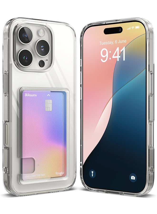Ringke - Fusion Card For iPhone 16 Pro Max Case Back Cover Transparent Hard Back Soft Flexible TPU Bumper with Built-in Slim Card Holder Wallet - Clear Clear - Image 1