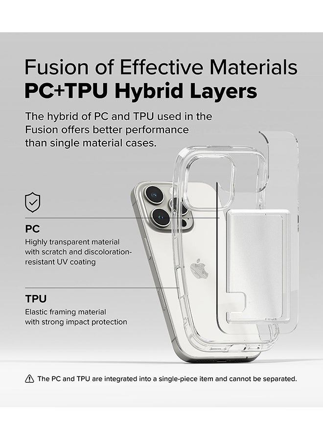 Ringke - Fusion Card For iPhone 16 Pro Max Case Back Cover Transparent Hard Back Soft Flexible TPU Bumper with Built-in Slim Card Holder Wallet - Clear Clear - Image 1