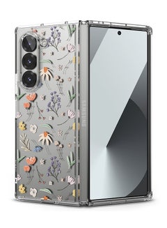Fusion Design For Samsung Galaxy Z Fold 6 Case Cover Transparent PC Back  Soft Flexible TPU Bumper  Back Phone Cover - Dry Flowers