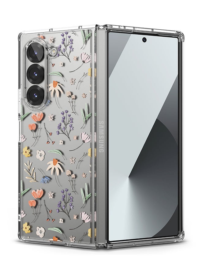 رينجك - Fusion Design For Samsung Galaxy Z Fold 6 Case Cover Transparent PC Back  Soft Flexible TPU Bumper  Back Phone Cover - Dry Flowers - Image 1