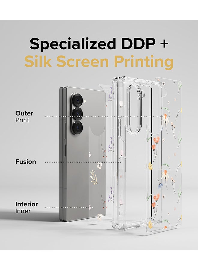 رينجك - Fusion Design For Samsung Galaxy Z Fold 6 Case Cover Transparent PC Back  Soft Flexible TPU Bumper  Back Phone Cover - Dry Flowers - Image 1