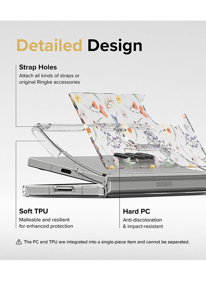 رينجك - Fusion Design For Samsung Galaxy Z Fold 6 Case Cover Transparent PC Back  Soft Flexible TPU Bumper  Back Phone Cover - Dry Flowers - Image 1
