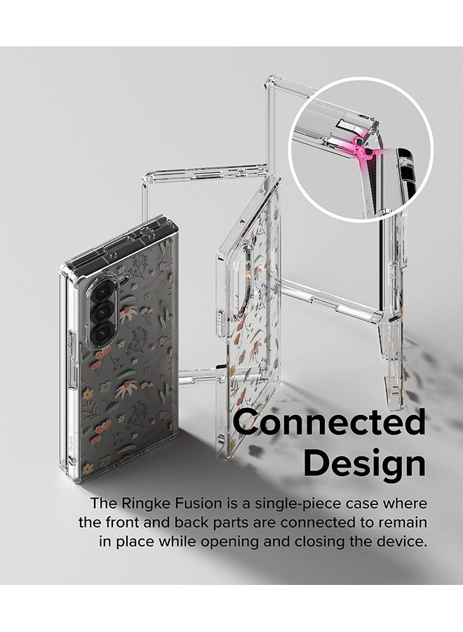 رينجك - Fusion Design For Samsung Galaxy Z Fold 6 Case Cover Transparent PC Back  Soft Flexible TPU Bumper  Back Phone Cover - Dry Flowers - Image 1