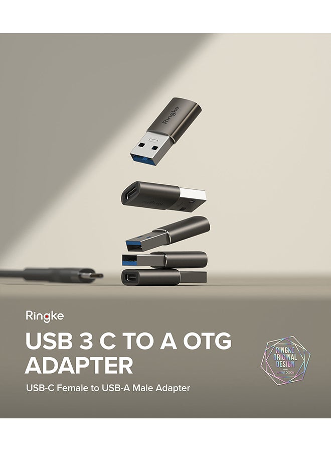 Ringke USB 3 C Female to USB A Male Adapter for High Speed Data Transfer, USB C to USB OTG Charger Converter - Pack of 2 - Grey - Image 2