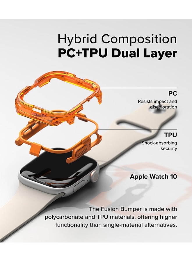 رينجك Fusion Bumper For Apple Watch 10 46mm Case, Frame Bumper Protection Double Layered PC TPU Transparent Color Watch Case - Neon Orange - Image 3