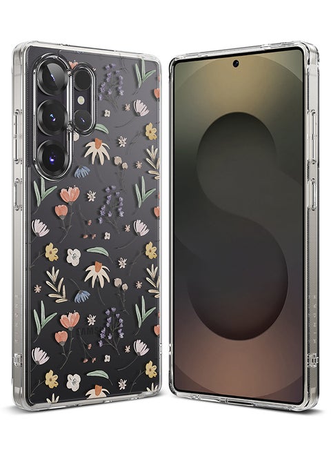 Fusion Design For Samsung Galaxy S25 Ultra Case Cover Transparent PC Back Flexible TPU Bumper Scratch Resistant Shockproof Phone Cover - Dry Flowers